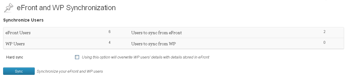 eFront options page - Sync users